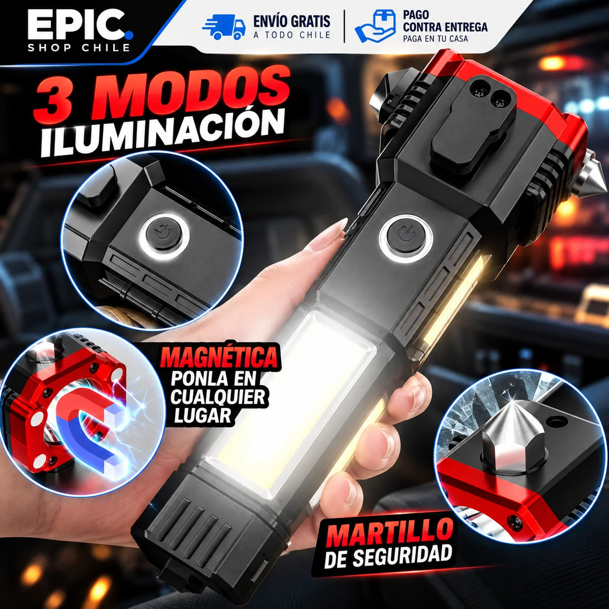 Linterna táctica Multifuncional 4 en 1 Recargable