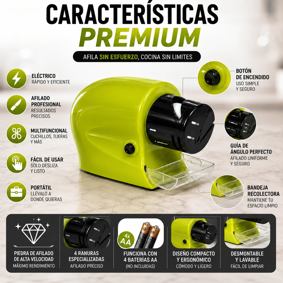 FiloPro™: Mini Afilador Eléctrico - Recupera el filo en pocas pasadas
